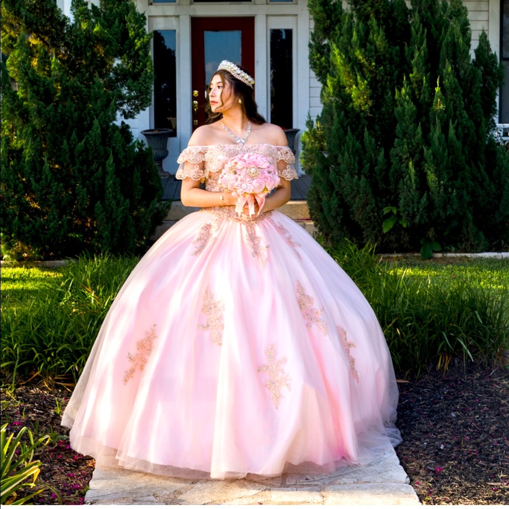 Quincena dress pink and gold.